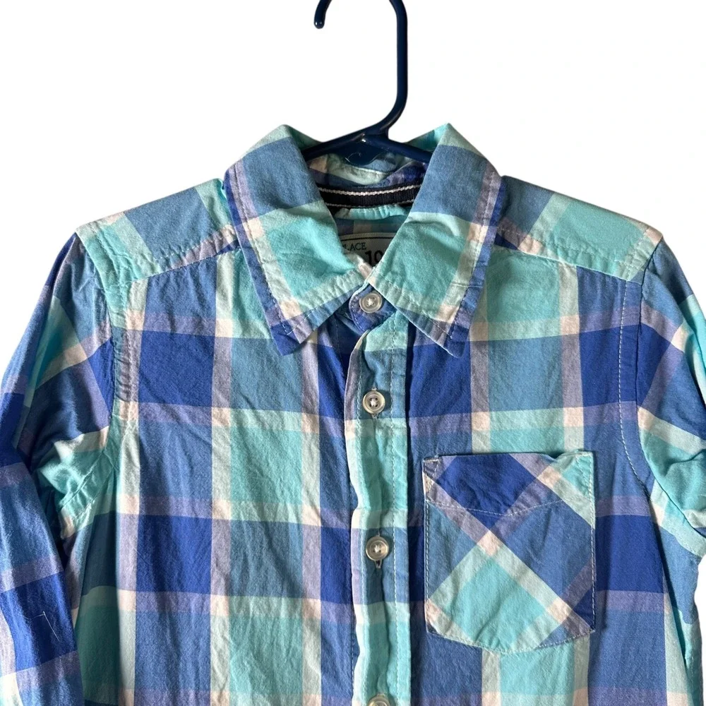 The Childrens Place Blue Plaid‎ Button Down Shirt Long Sleeve Size XS 4 Cotton